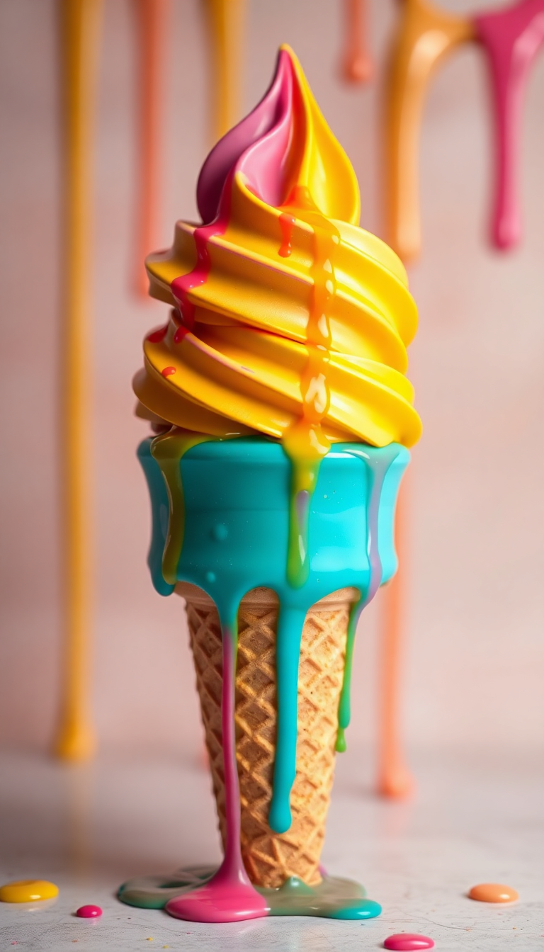 Ice Cream Cone Melting Summer Photorealistic Wallpaper
