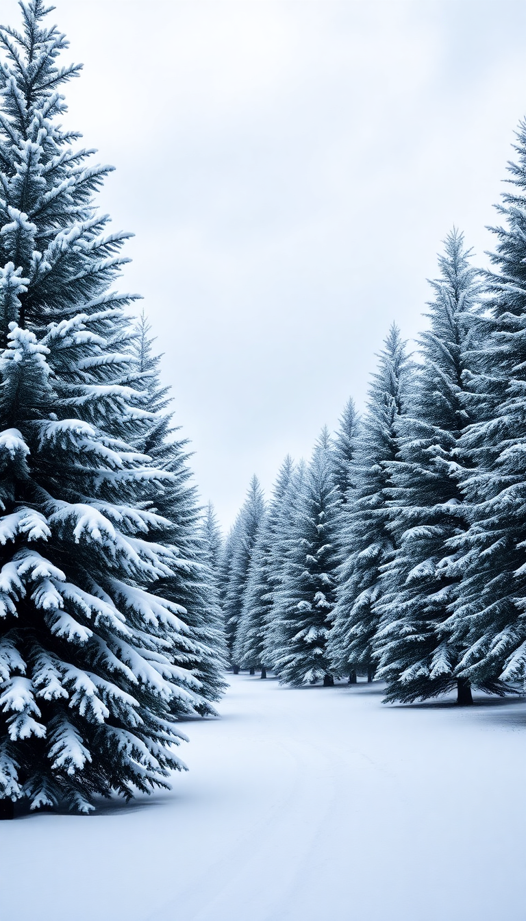 Winter First Snow Pine Trees Photorealistic Wallpaper