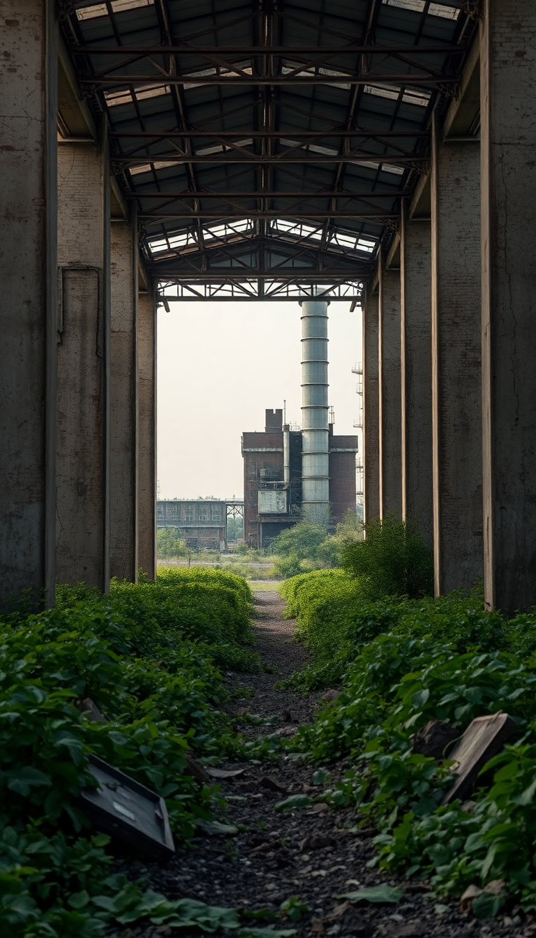 Pure Factory Nature Reclaiming Industrial Photorealistic Wallpaper