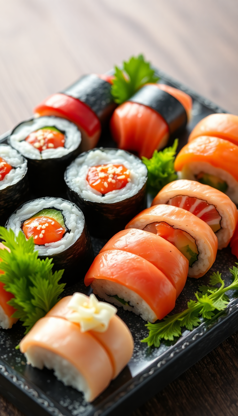Pastel Sushi Arrangement Artistic Plating Photorealistic Wallpaper