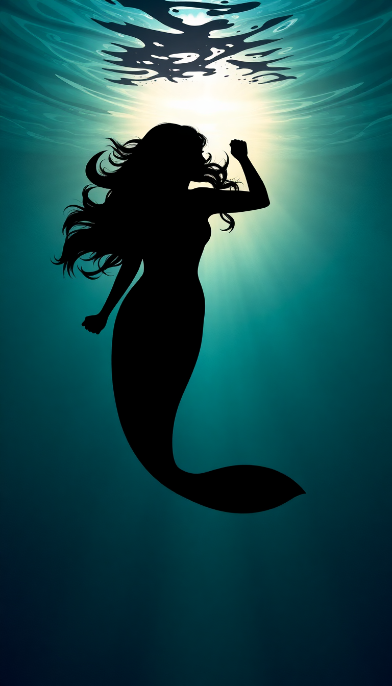 Mermaid Silhouette Swimming Dramatic HD Wallpaper