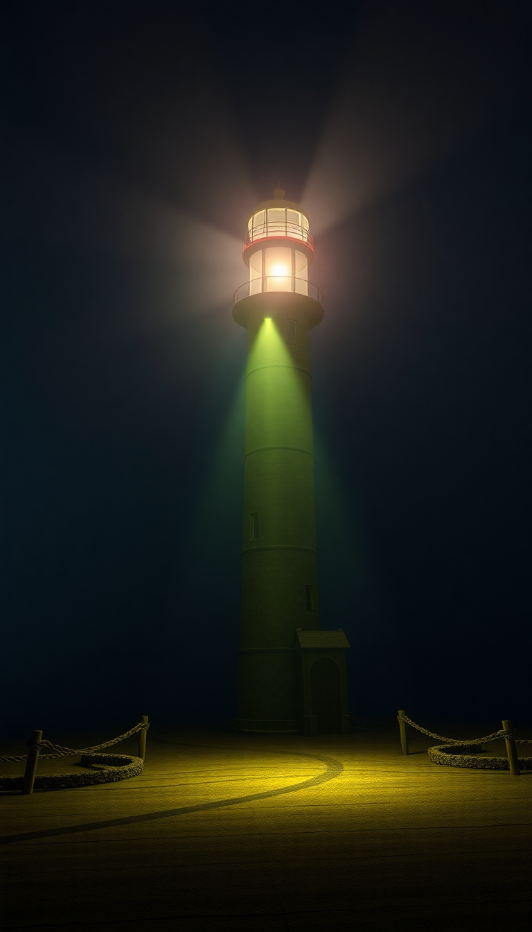 Old Lighthouse Beam Cutting Through Fog Photorealistic Version Wallpaper