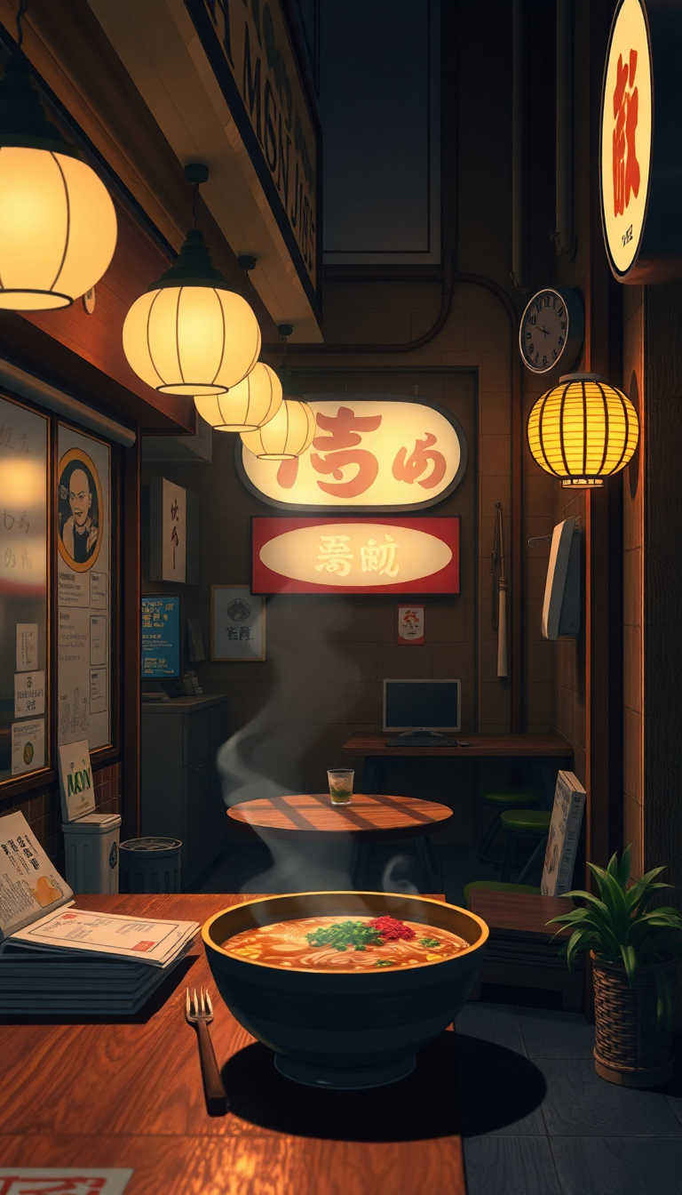 Radiant Ramen Shop At Night Anime Wallpaper