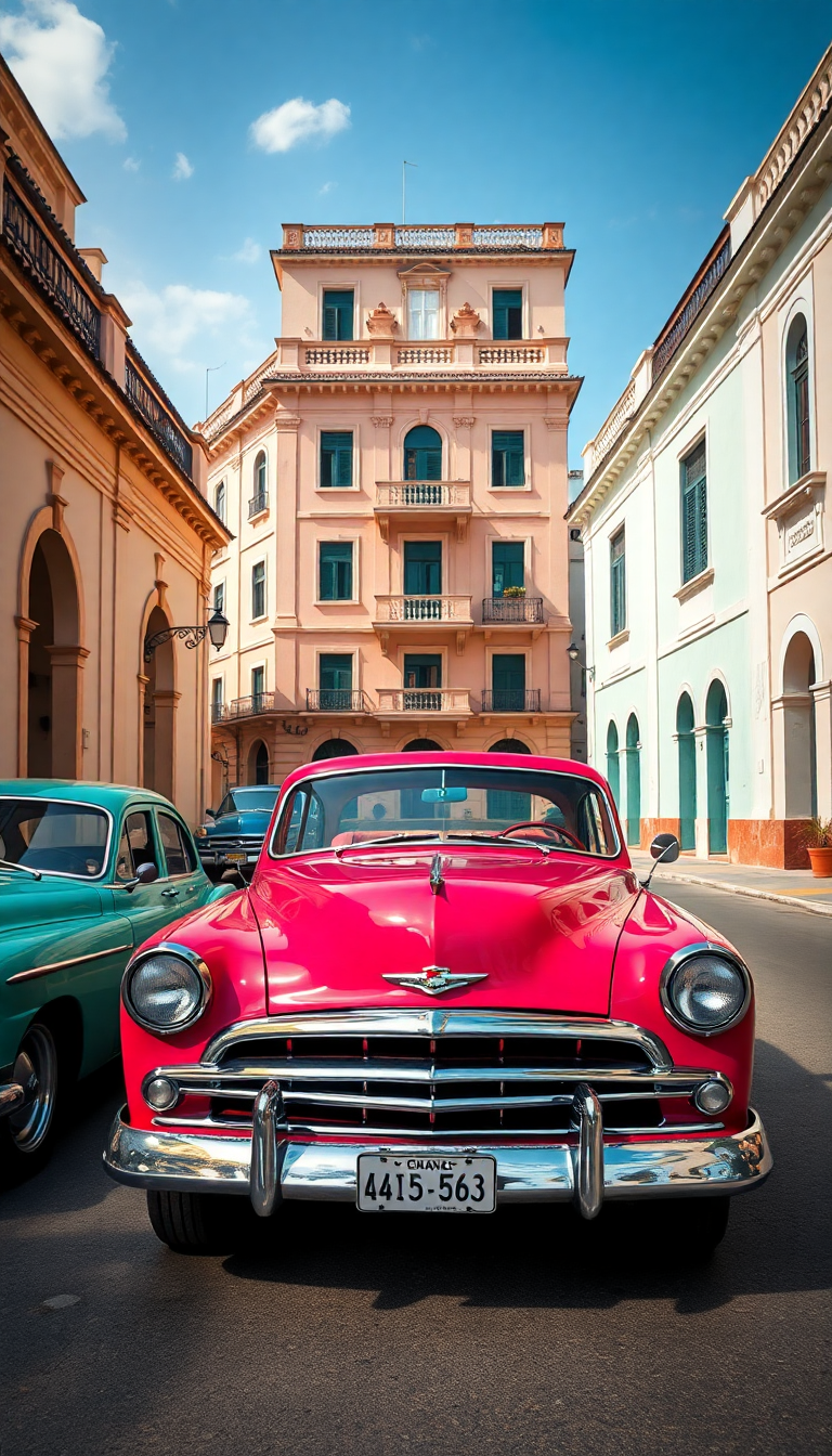 Old Havana Classic Cars Pastel Buildings Photorealistic Premium Wallpaper