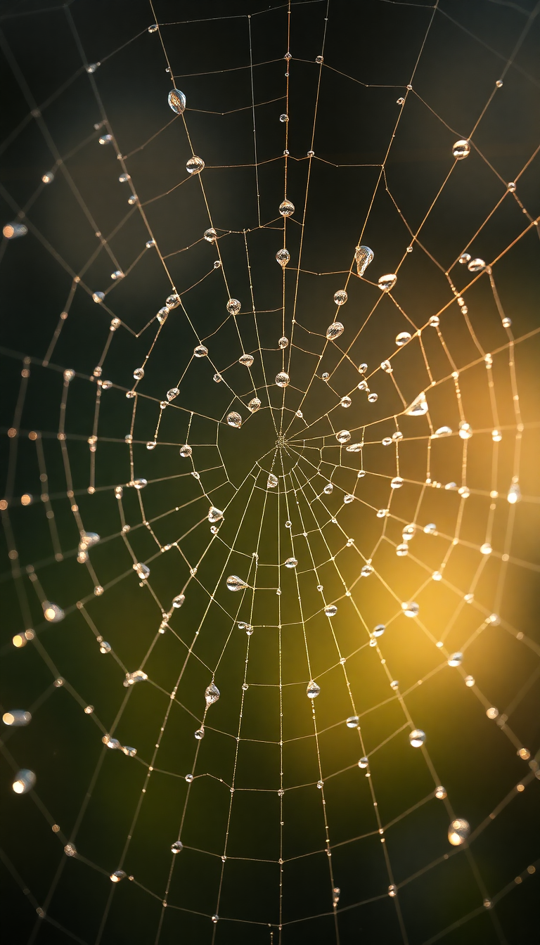 Drops Spiderweb Morning Light Nature Ultra Wallpaper