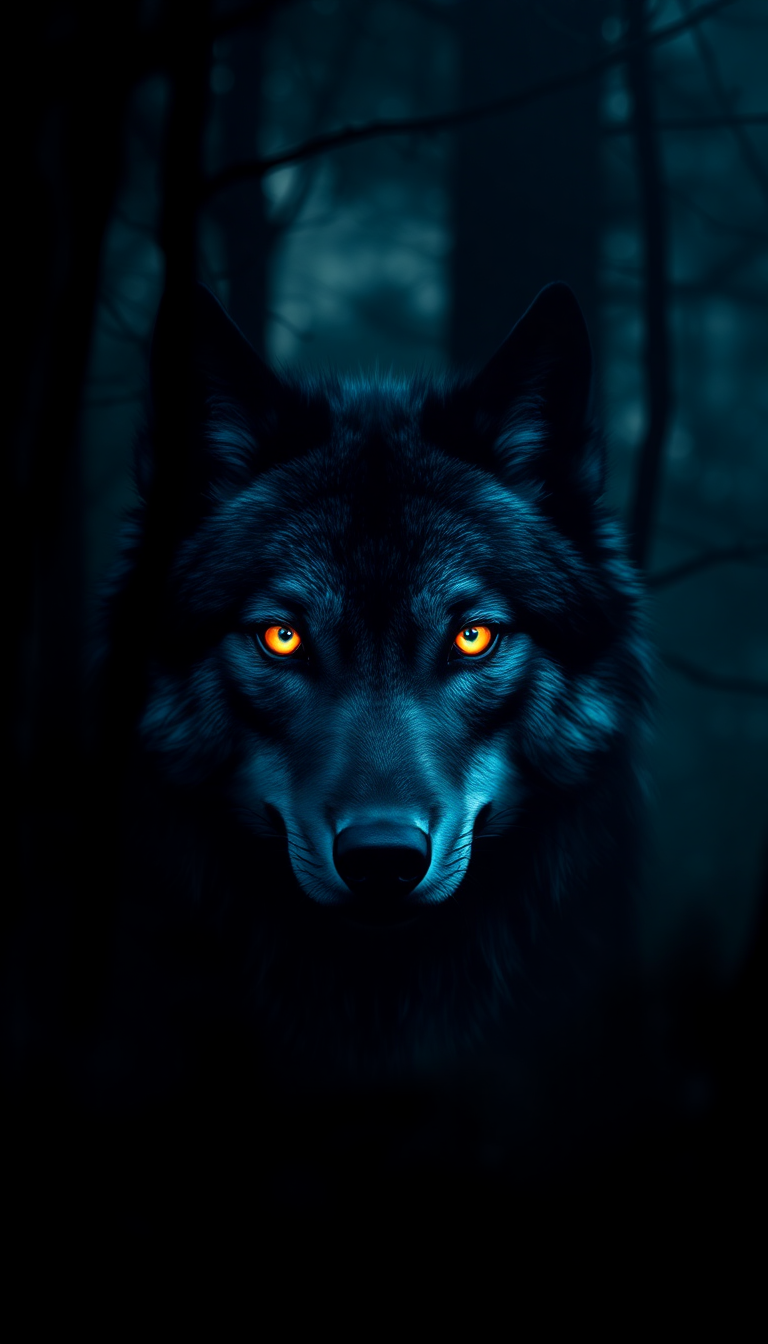 Icy Wolf Glowing Forest Digital art Wallpaper