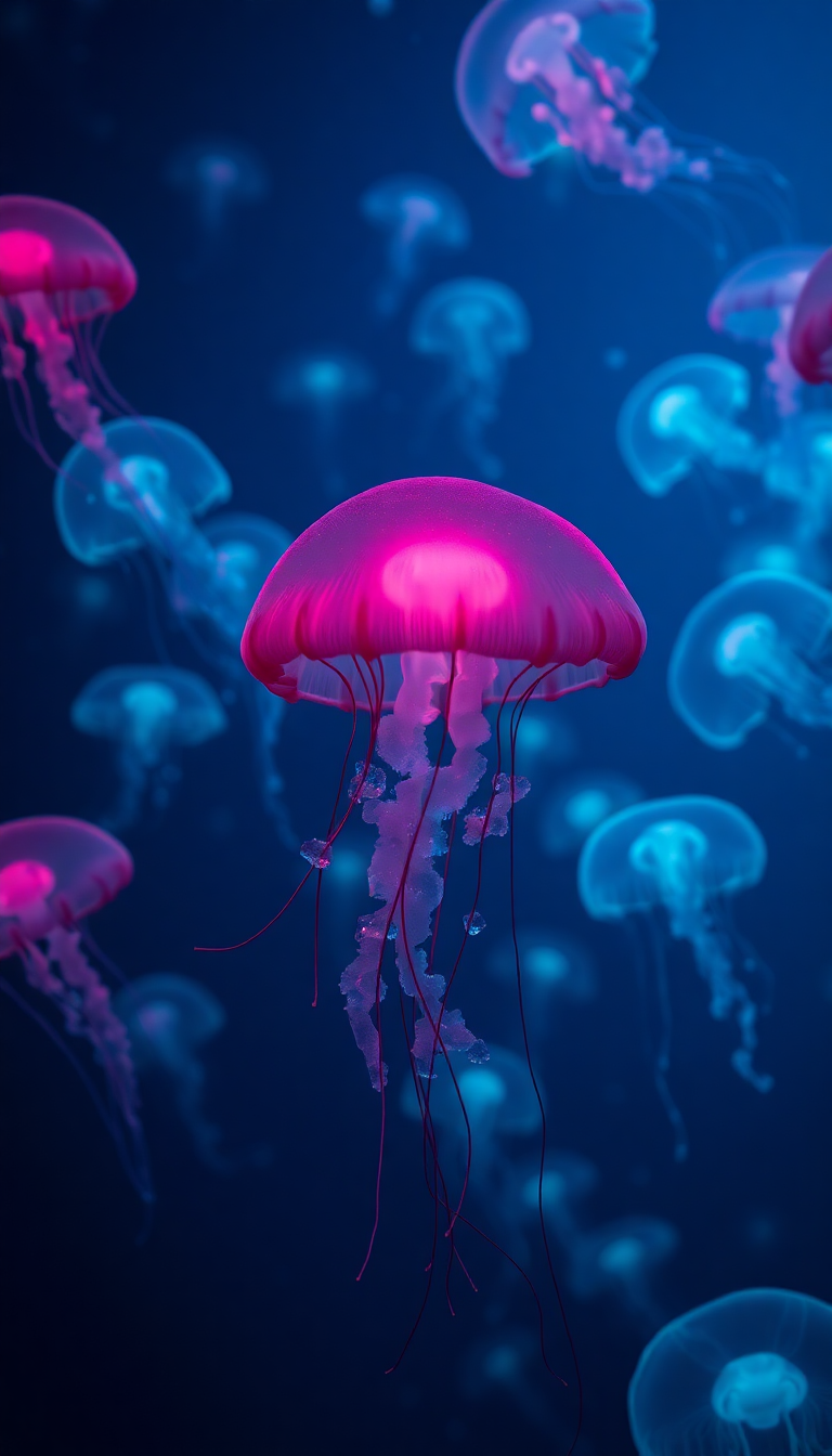 Jellyfish Swarm Deep Ocean Bioluminescent Photorealistic Lite Wallpaper