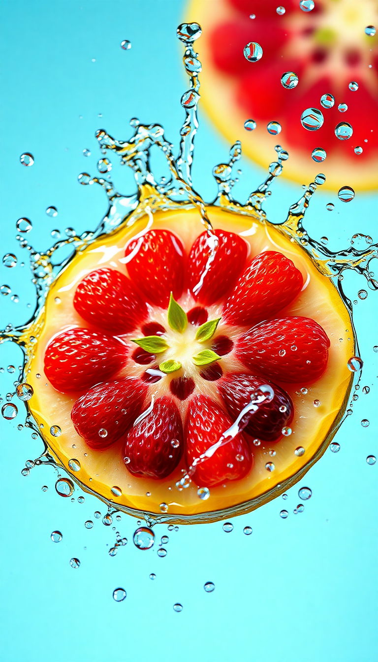 Rich Droplets Water Splash Fruit Photorealistic Wallpaper