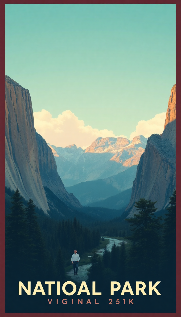 Vintage Travel Poster Style National Park Digital art Remaster Wallpaper