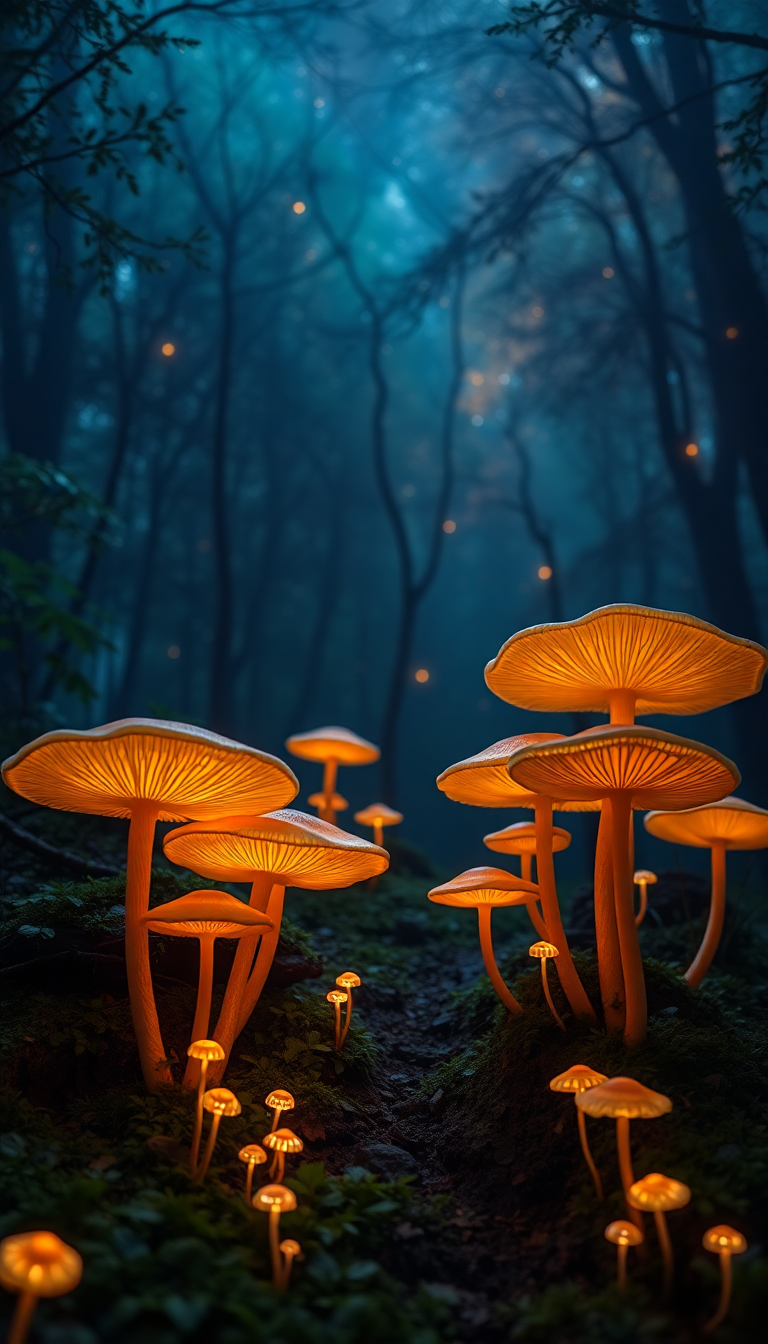 Zen Bioluminescent Forest Magical Photorealistic Wallpaper