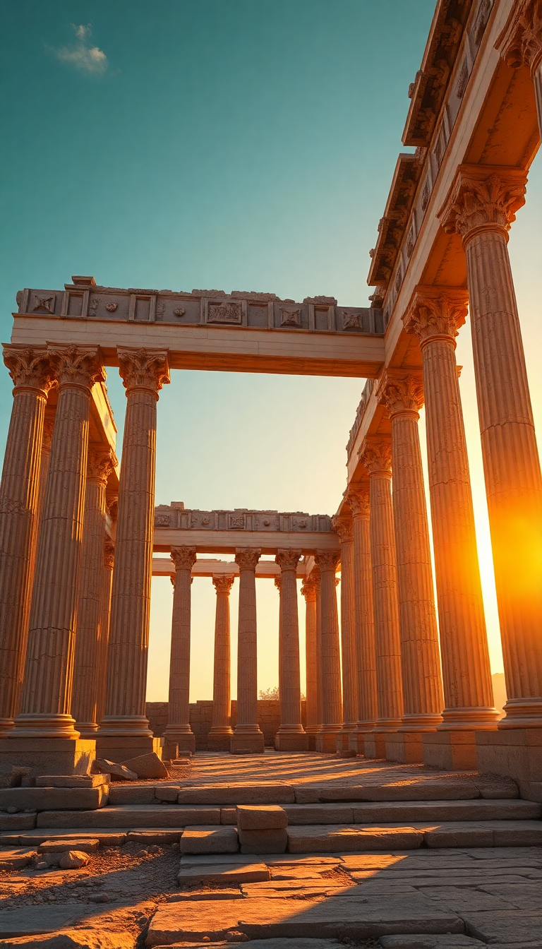 Beautiful Golden Ruins Temple Greek Photorealistic Wallpaper