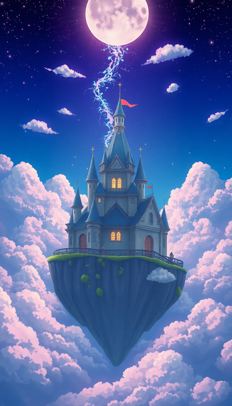 Floating Castle Clouds Magical Anime Remaster Wallpaper