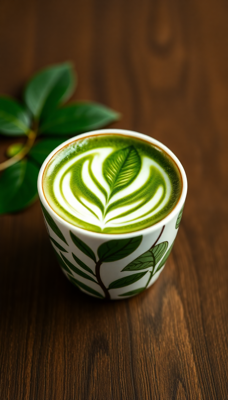 Grand Pattern Leaf Art Latte Photorealistic Wallpaper