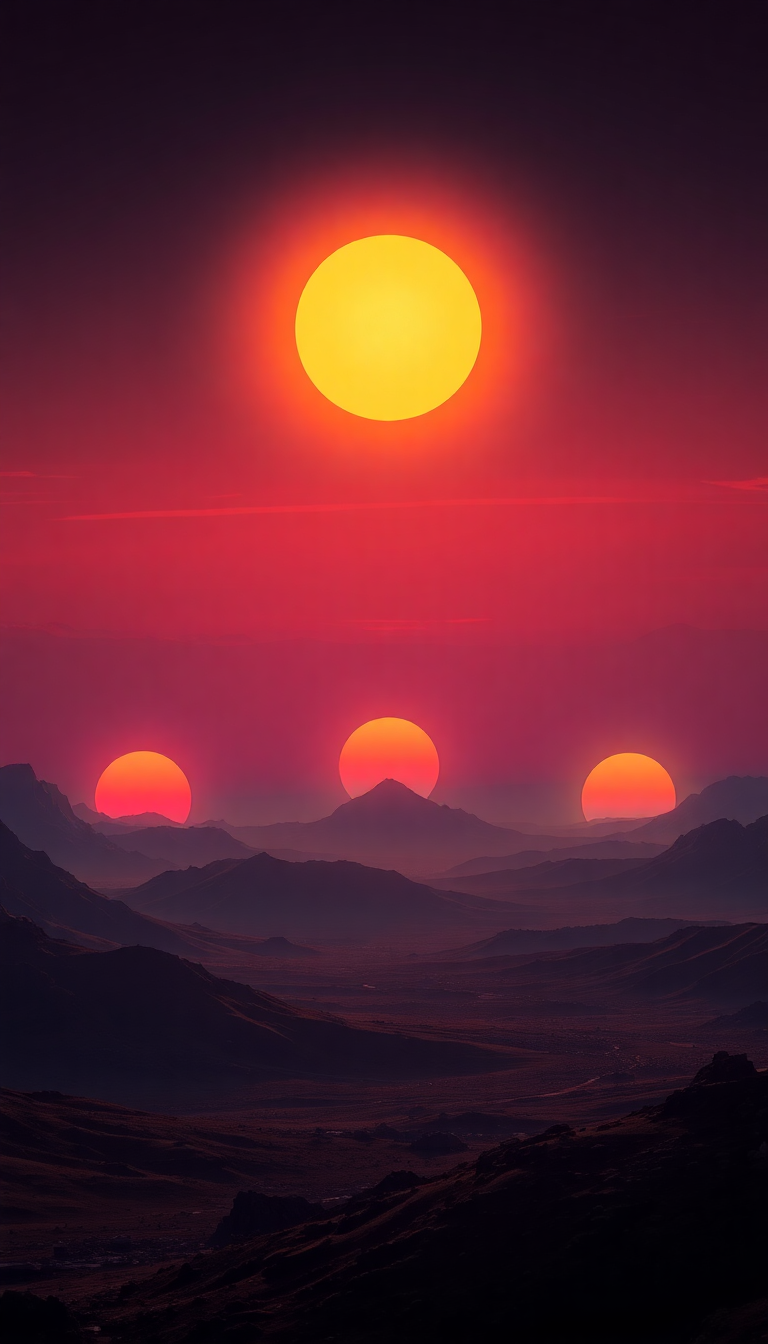 Alien Sunrise Three Suns Different Colors Digital art Edition Wallpaper