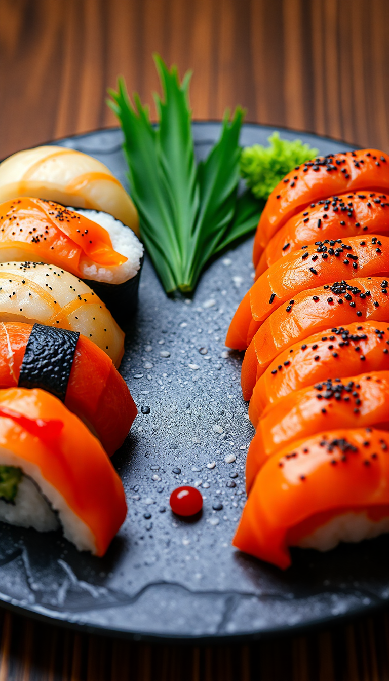 Raw Plating Artistic Arrangement Sushi Photorealistic Wallpaper