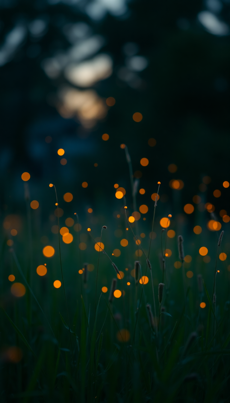 Rich Fireflies Summer Twilight Photorealistic Wallpaper