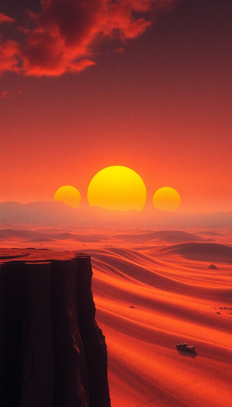 Alien Sunrise Three Suns Different Digital art Wallpaper