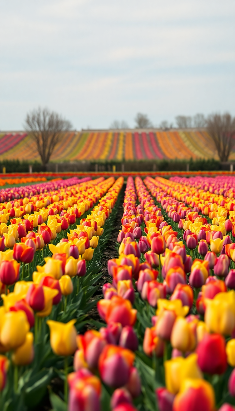 Tulip Field Rows Of Colors Photorealistic Wallpaper
