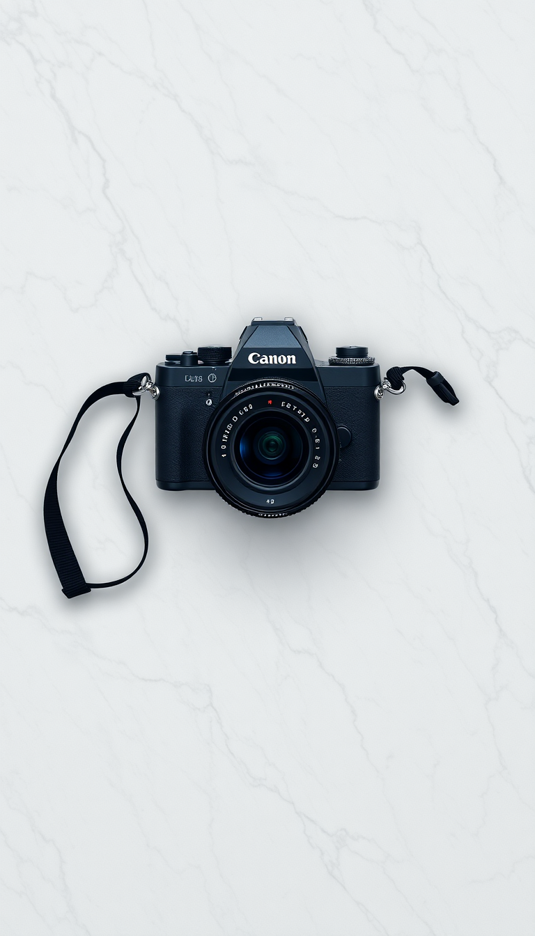 Film Camera On Marble Flatlay Photorealistic Wallpaper