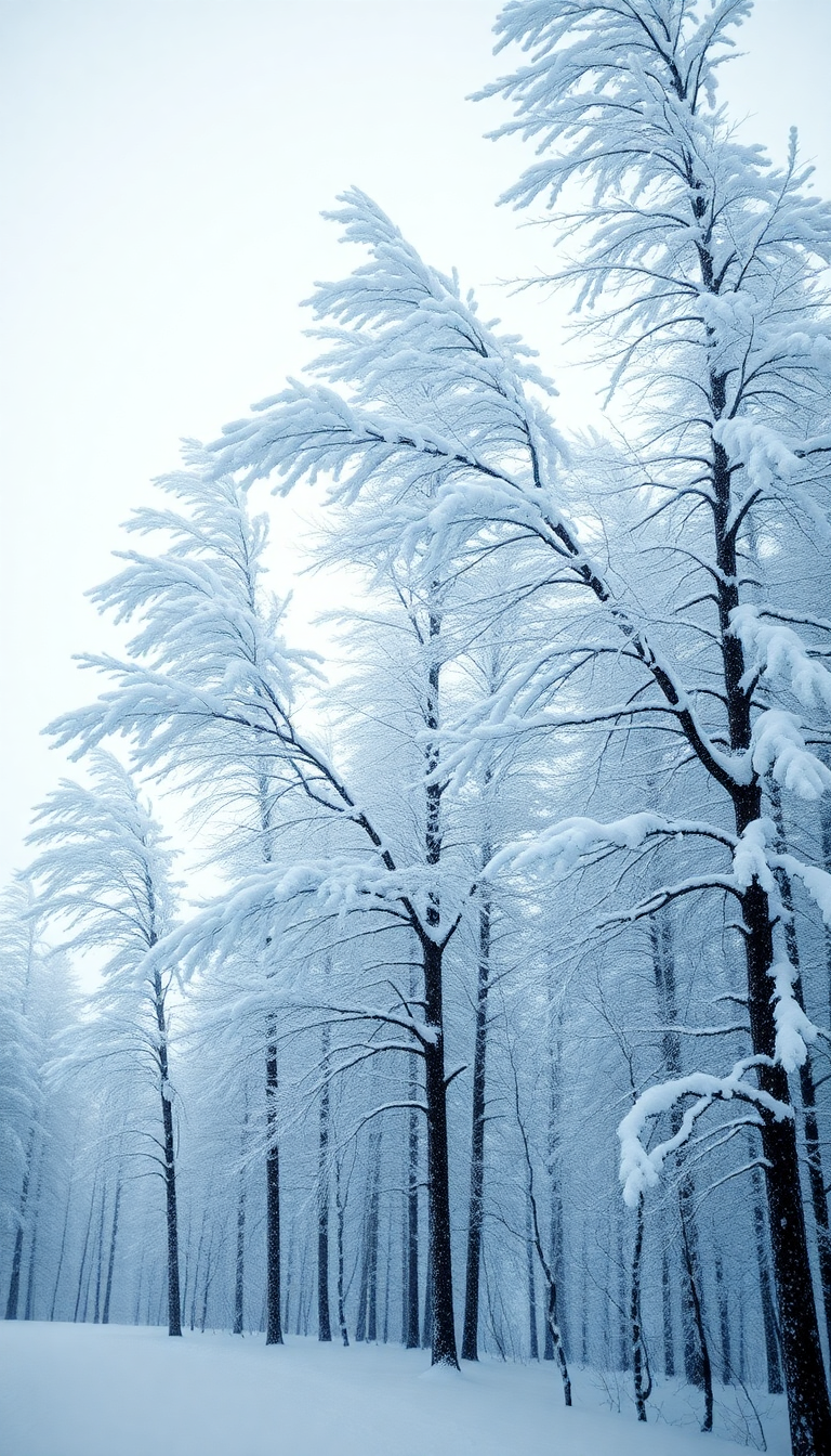 Frozen Bending Trees Wind Snow Photorealistic Wallpaper