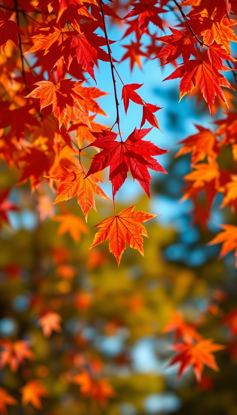 Oceanic Autumn Falling Red Golden Photorealistic Wallpaper
