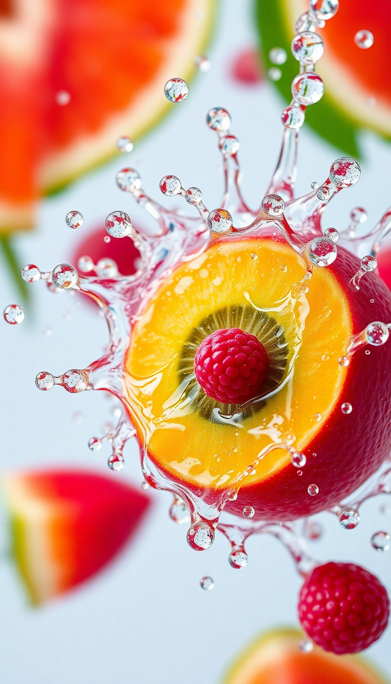 Photorealistic Dawn Fruit Splash Water Wallpaper