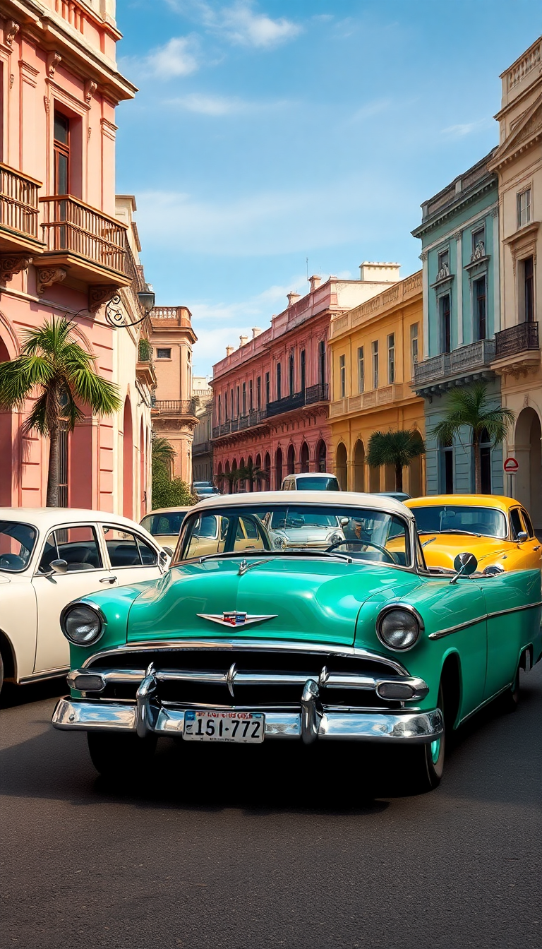 Epic Pastel Cars Classic Havana Photorealistic Wallpaper
