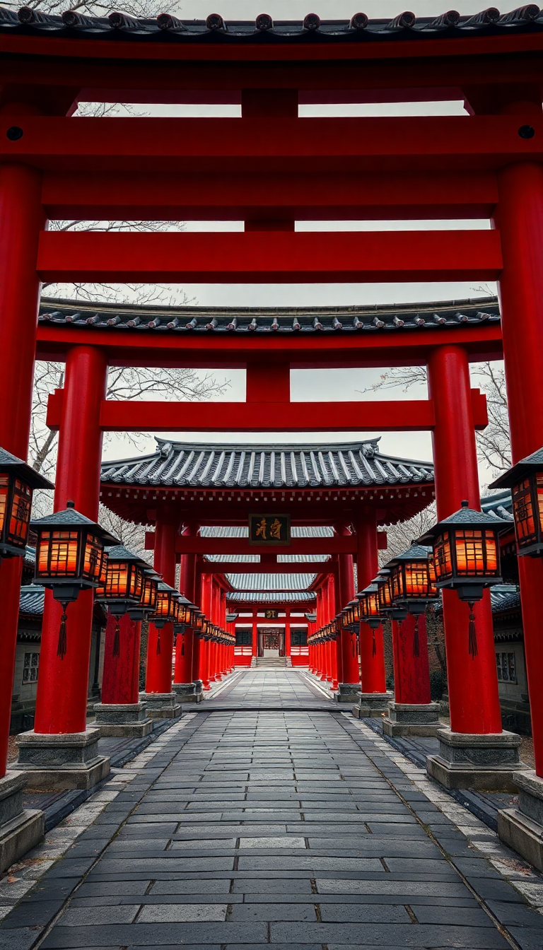 Japanese Temple Gate Torii Path Stone Photorealistic Ultra Wallpaper