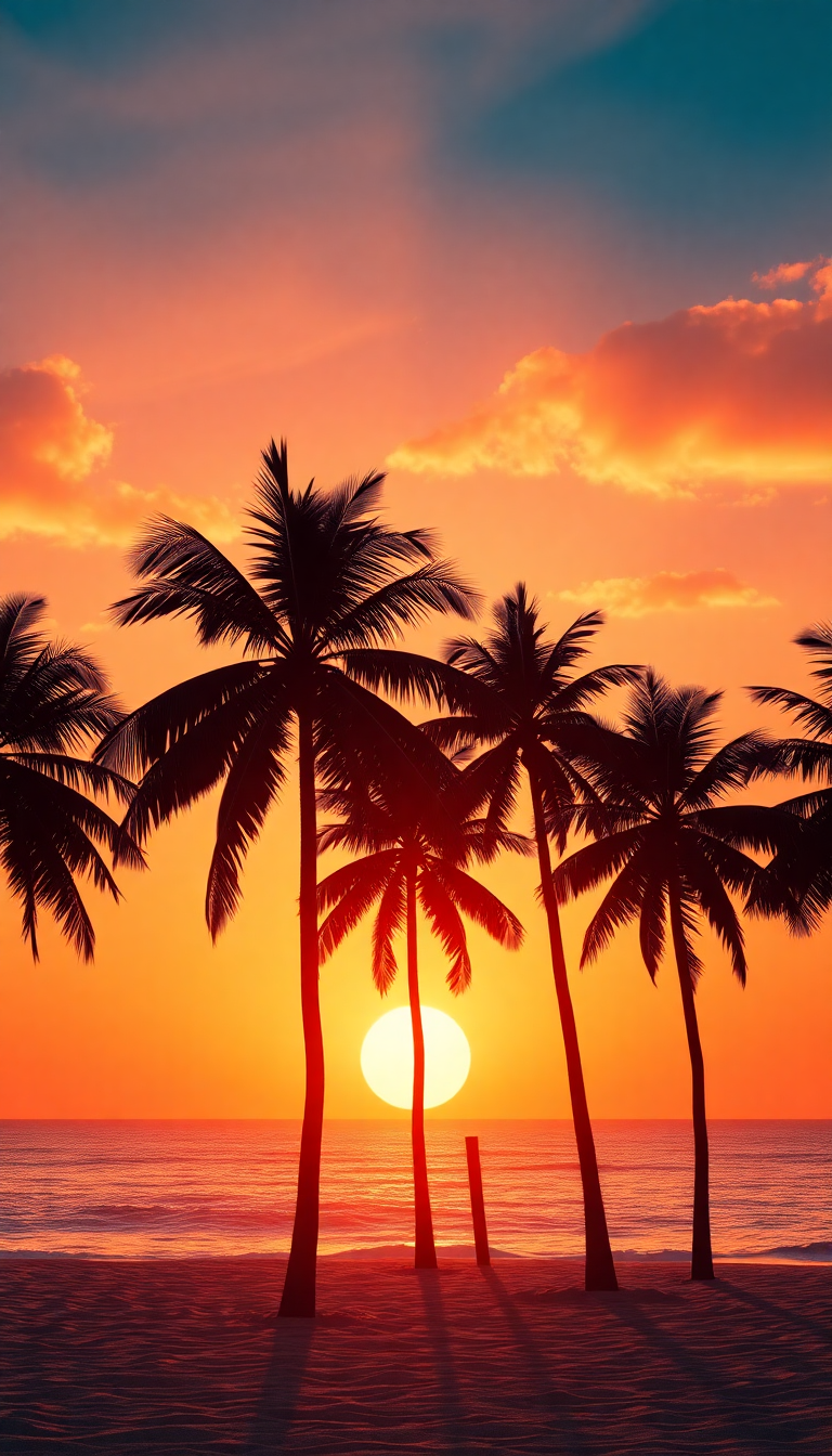 Pure Summer Sunset Beach Silhouette Palm Wallpaper
