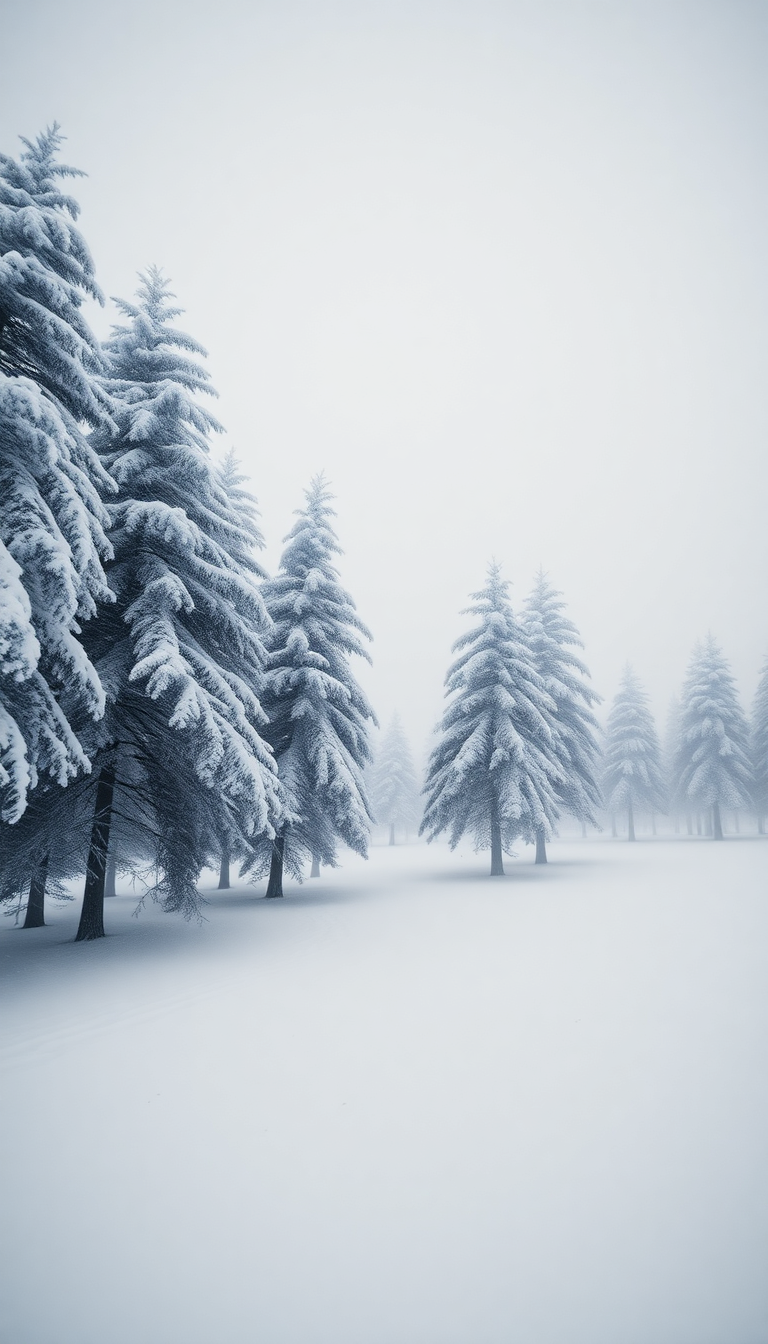 Metallic Bending Trees Wind Snow Photorealistic Wallpaper