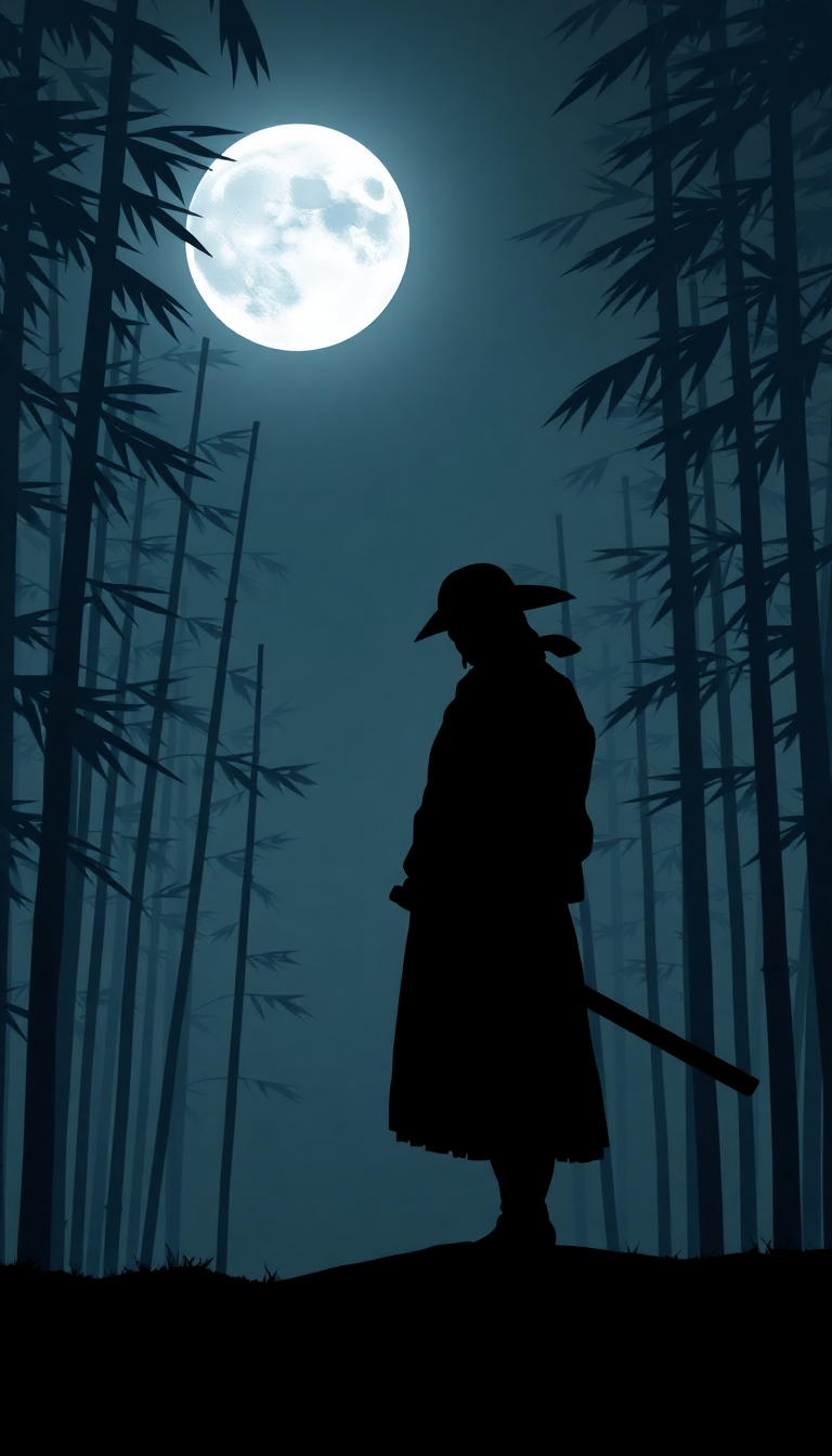 Chromatic Silhouette Moonlit Bamboo Forest Digital art Wallpaper
