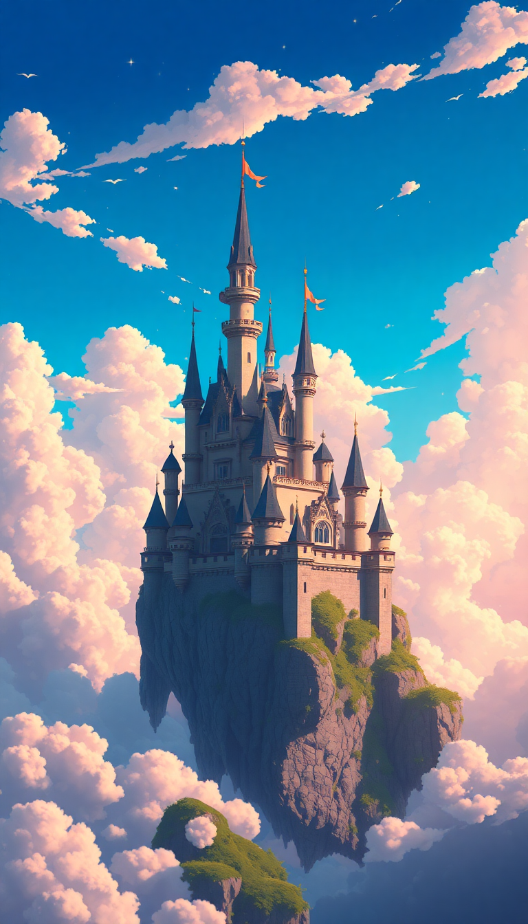 Sharp Ghibli Style Floating Castle Anime Wallpaper
