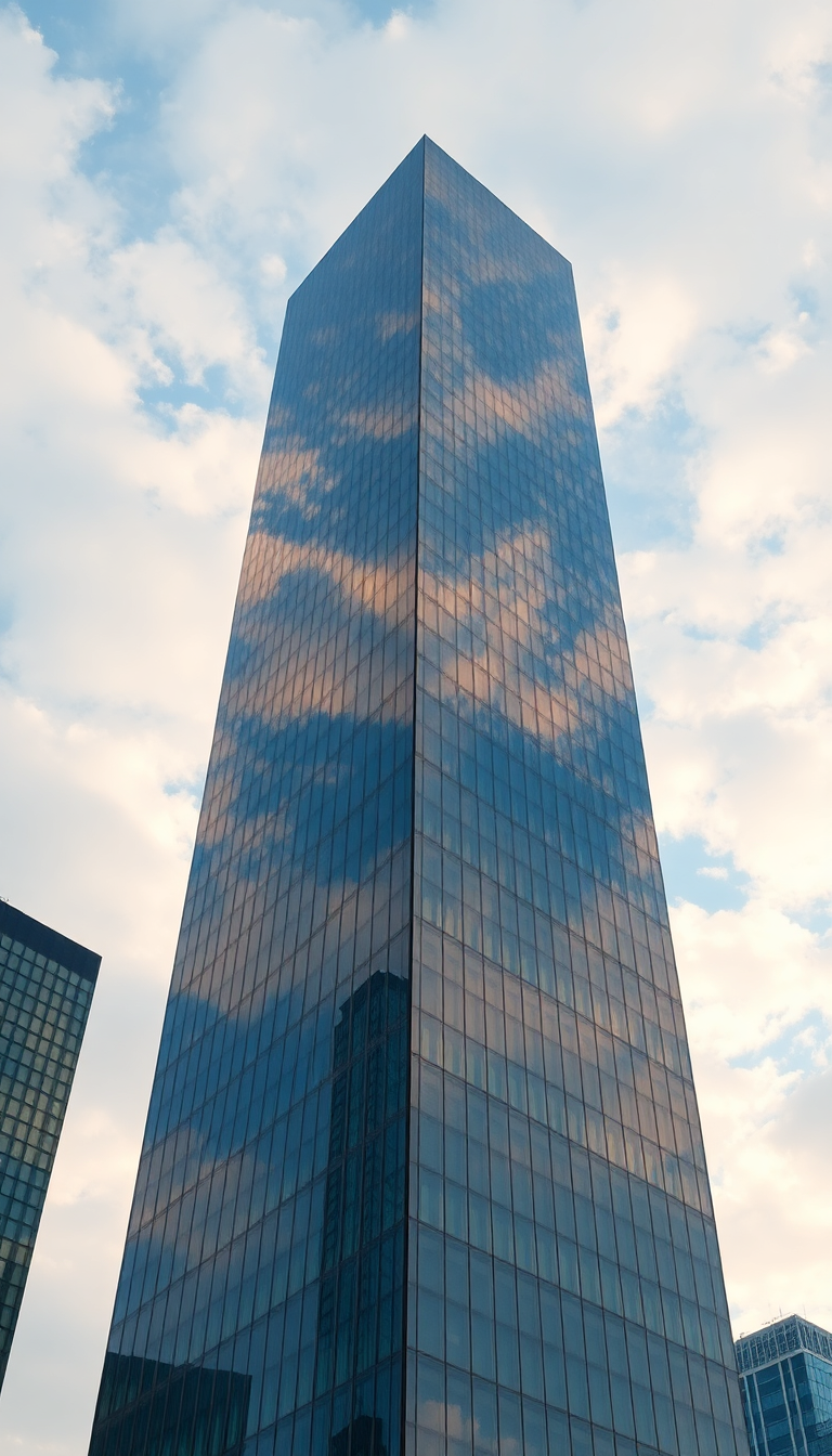 Metallic Warped Clouds Reflections Skyscraper Photorealistic Wallpaper