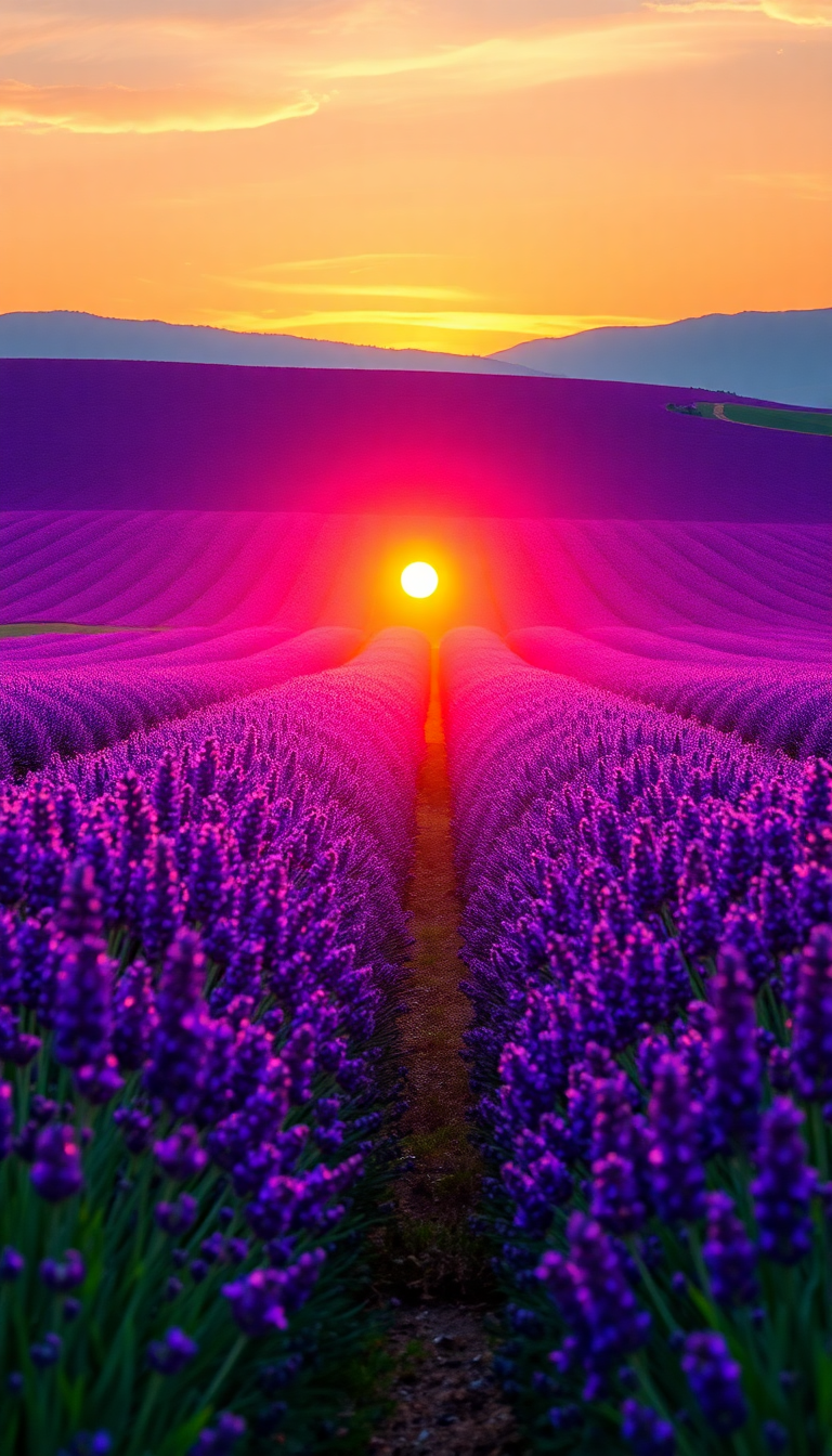 Primal Golden Sunset Provence Fields Photorealistic Wallpaper