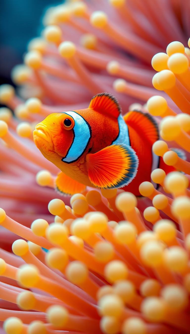 Lush And Clownfish Macro Vibrant Photorealistic Wallpaper