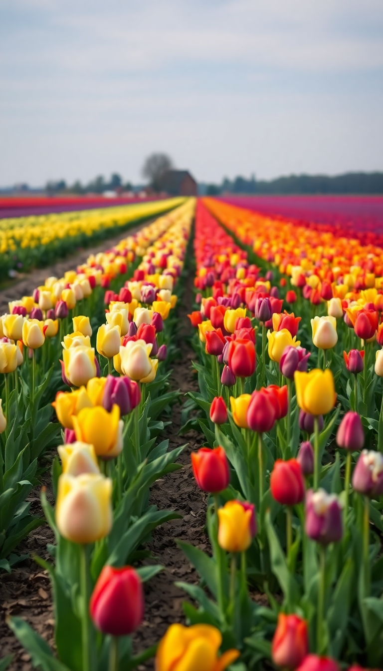 Epic Tulip Rows Dutch Photorealistic Wallpaper