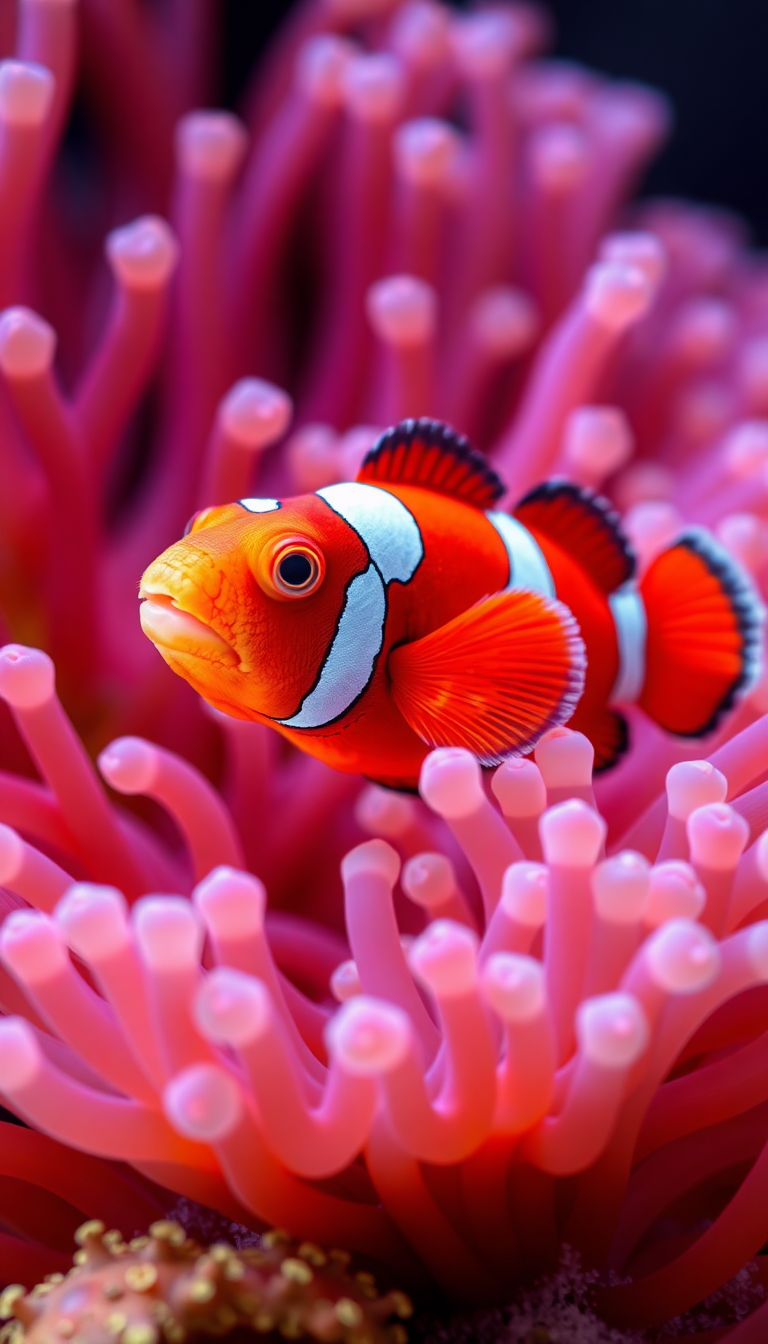 Anemone And Clownfish Macro Vibrant Colors Photorealistic Mega Wallpaper
