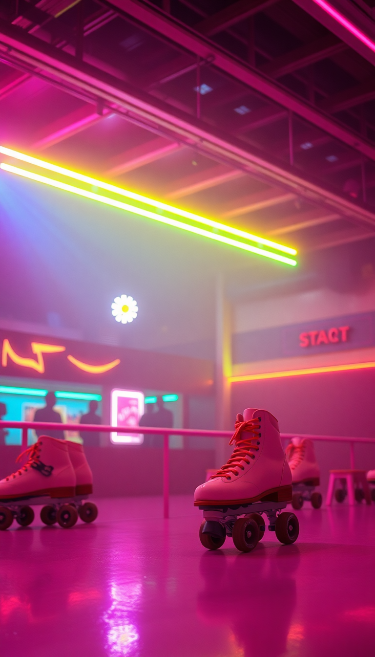 Gothic Skating Rink 80s Neon Photorealistic Wallpaper