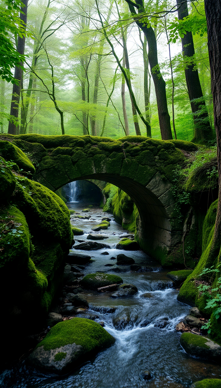 Silky Moss Ancient Bridge Stream Aesthetic Wallpaper