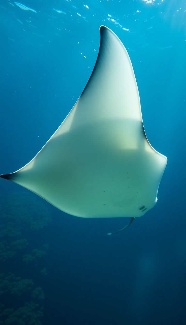 Gorgeous Underwater Graceful Gliding Ray Photorealistic Wallpaper