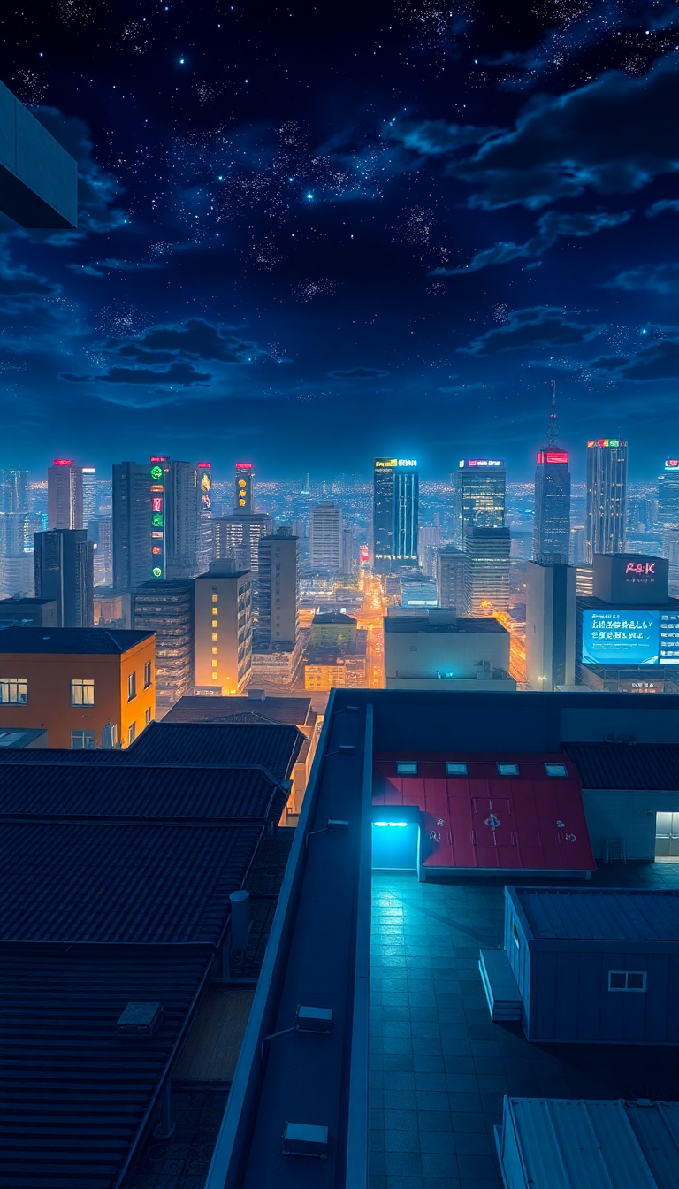 Rooftop At Night Whimsical HD Wallpaper