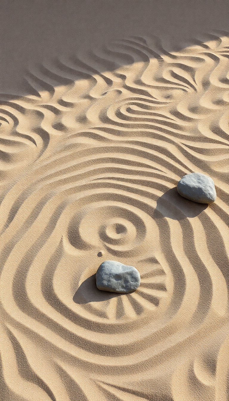 Dramatic Rock Garden Raked Sand Photorealistic Wallpaper