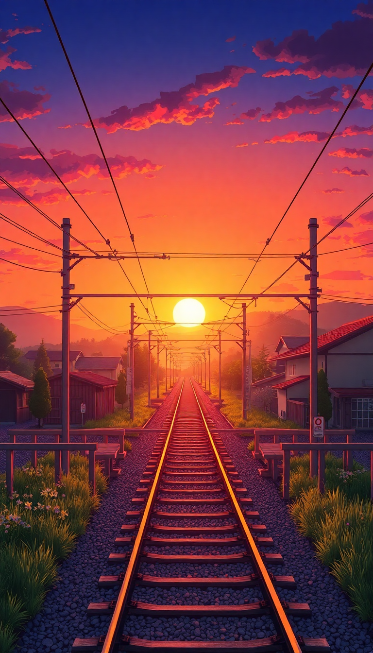 Tropical Pastel Train Crossing Rural Wallpaper