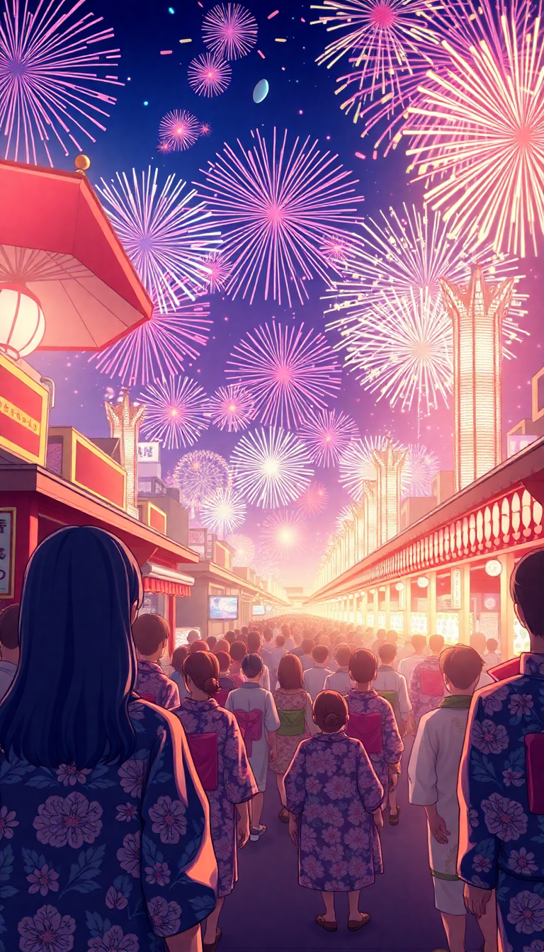 Primal Crowd Yukata Fireworks Festival Anime Wallpaper