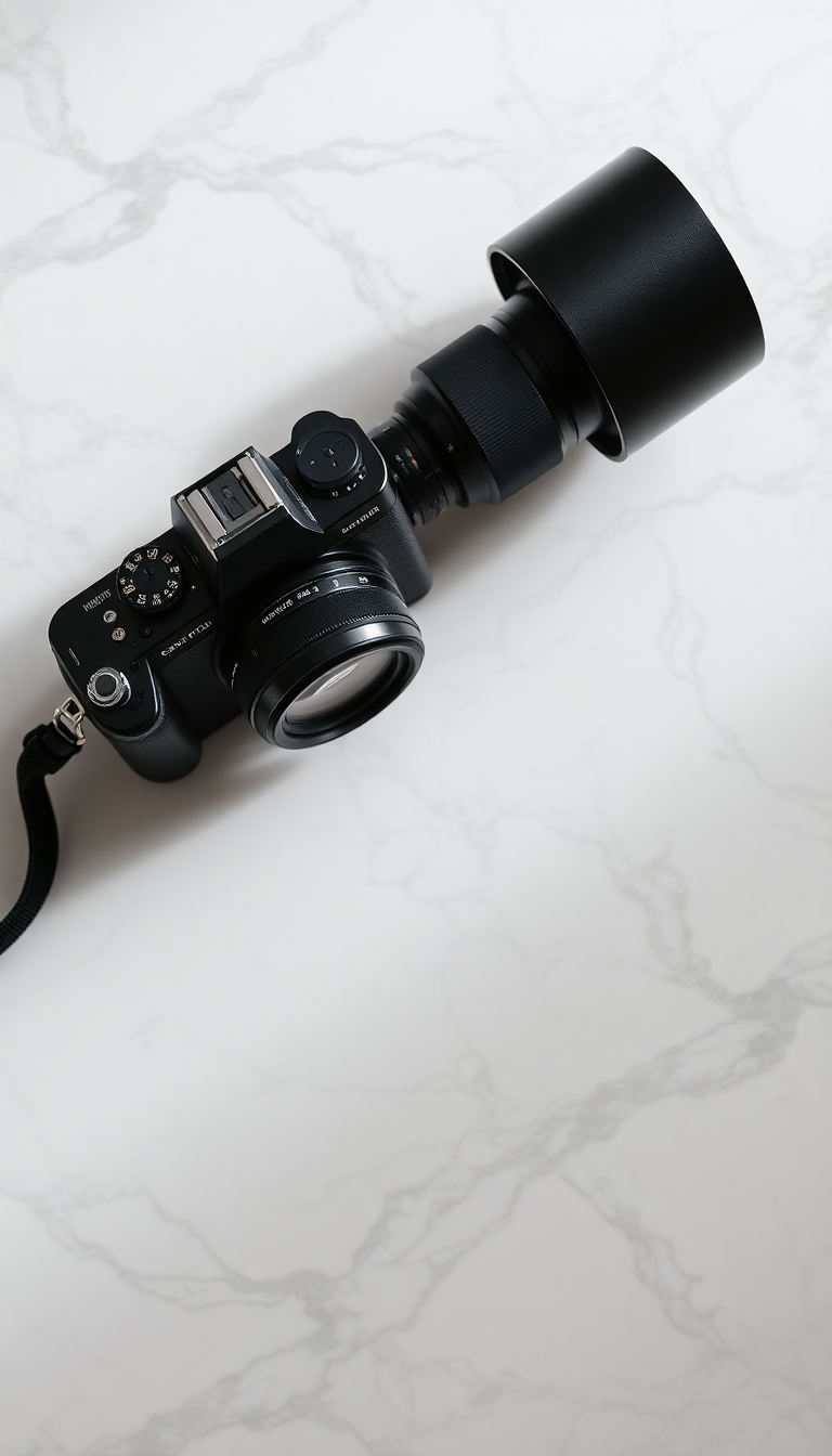 Film Camera Marble Flatlay Aesthetic Photorealistic HD Wallpaper