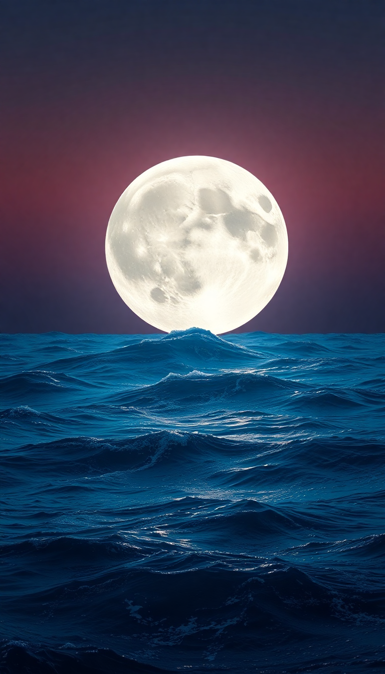 Supreme Moon Touching Ocean Surface Digital art Wallpaper