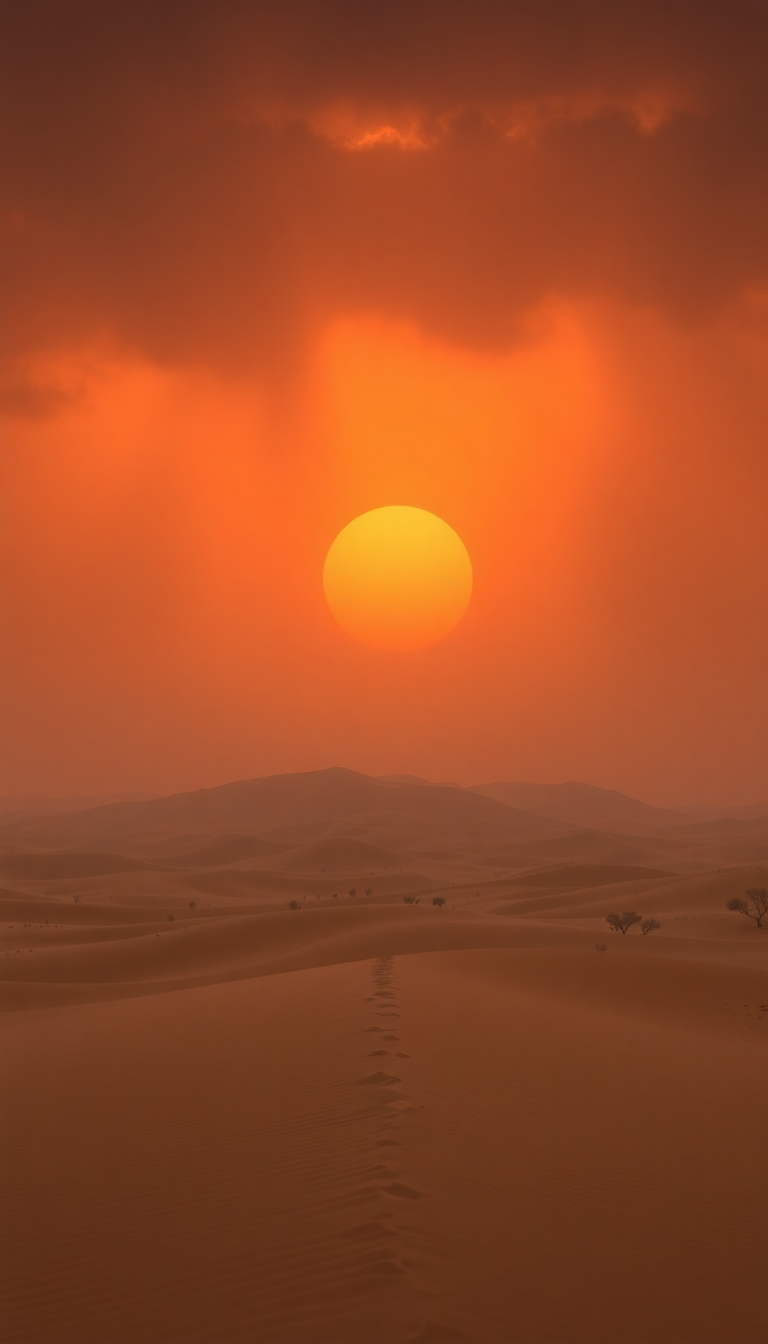 Icy Approaching Desert Dramatic Orange Photorealistic Wallpaper