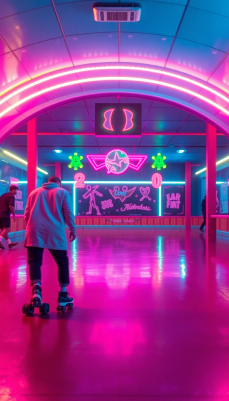 Roller Skating Rink 80s Neon Disco Photorealistic Deluxe Wallpaper