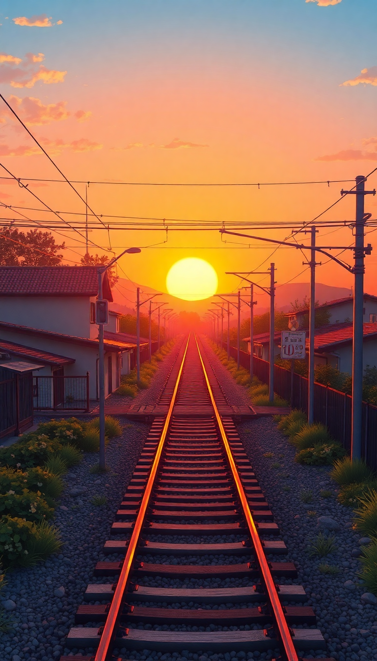 Epic Crossing Rural Japan Sunset Anime Wallpaper