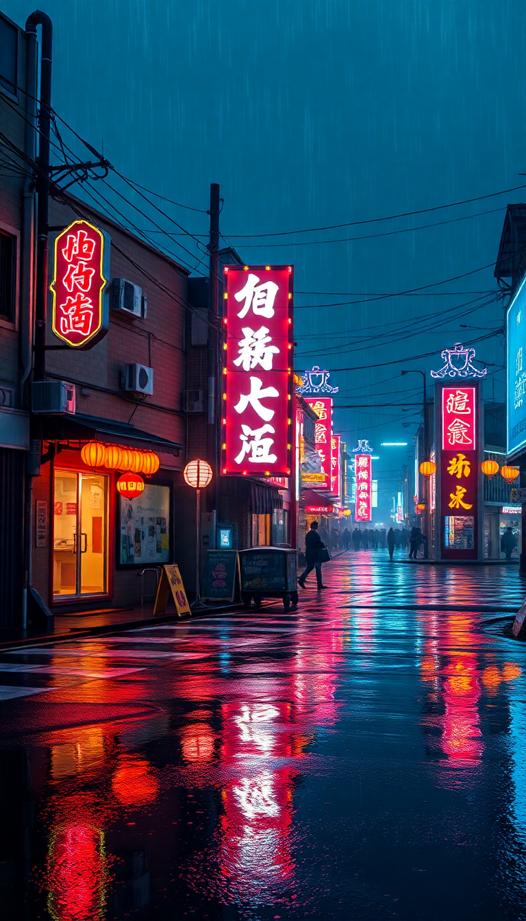 Chinese Characters Rain Reflections Cyberpunk Edition Wallpaper